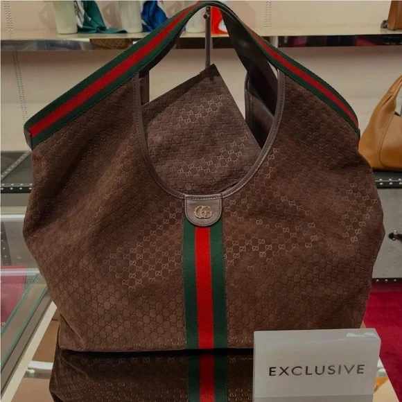 Gucci Giglio Large Dark Brown Suede Tote NYC 5th Ave Exclusive!!! - Picture 2 of 16